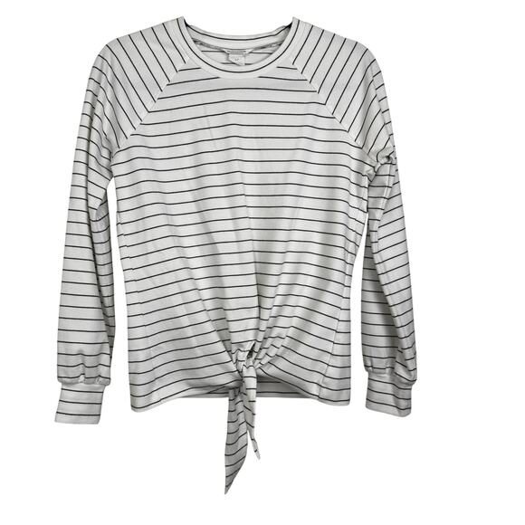 Club Monaco Black White Striped Long Sleeve Tie Front Shirt Size Small Casual - Picture 1 of 8